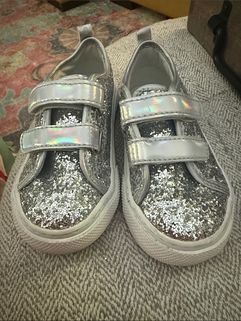 wonder nation Silver Glitter Velcro Sneakers for Kids